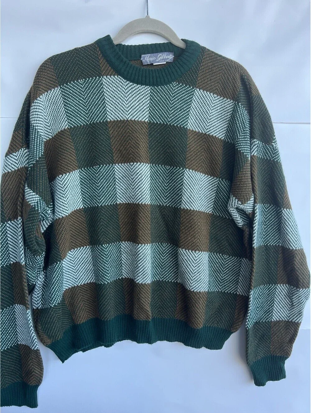 Vintage Mario Gilberti Sweater Mens M Green Brown Wool Blend Geometric Italy